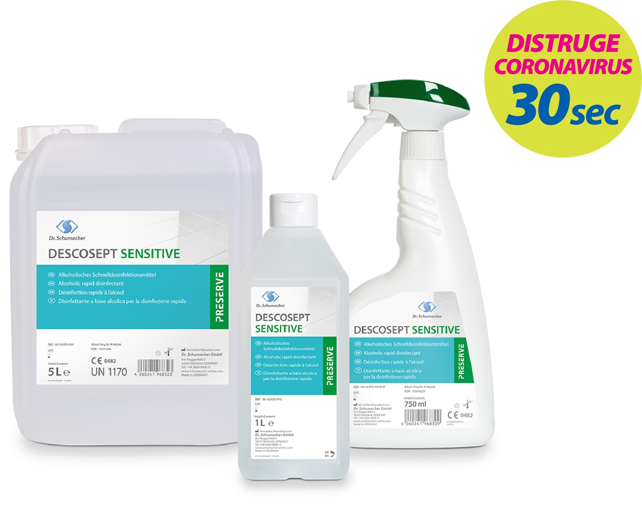 Dezinfectant alcoolic medical rapid, pentru suprafete, gata de utilizare, Dr. Schumacher, DESCOSEPT® Sensitive, 1 L