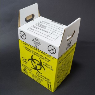 Cutie (recipient) de carton, volum 20 litri, colectare deseuri medicale infectioase, cabinet medical