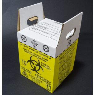 Cutie (recipient) de carton, volum 10 litri, colectare deseuri medicale infectioase, cabinet medical
