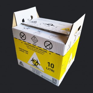Cutie (recipient) EVO de carton, volum 10 litri, inchidere cu banda adeziva, colectare deseuri medicale infectioase